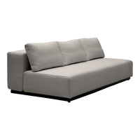 Gray upholstered sofa with a sleek design, featuring smooth, solid fabric and minimalist lines for modern decor.