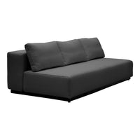 Modern black sofa with smooth upholstery and minimalist design, featuring soft cushions for added comfort.