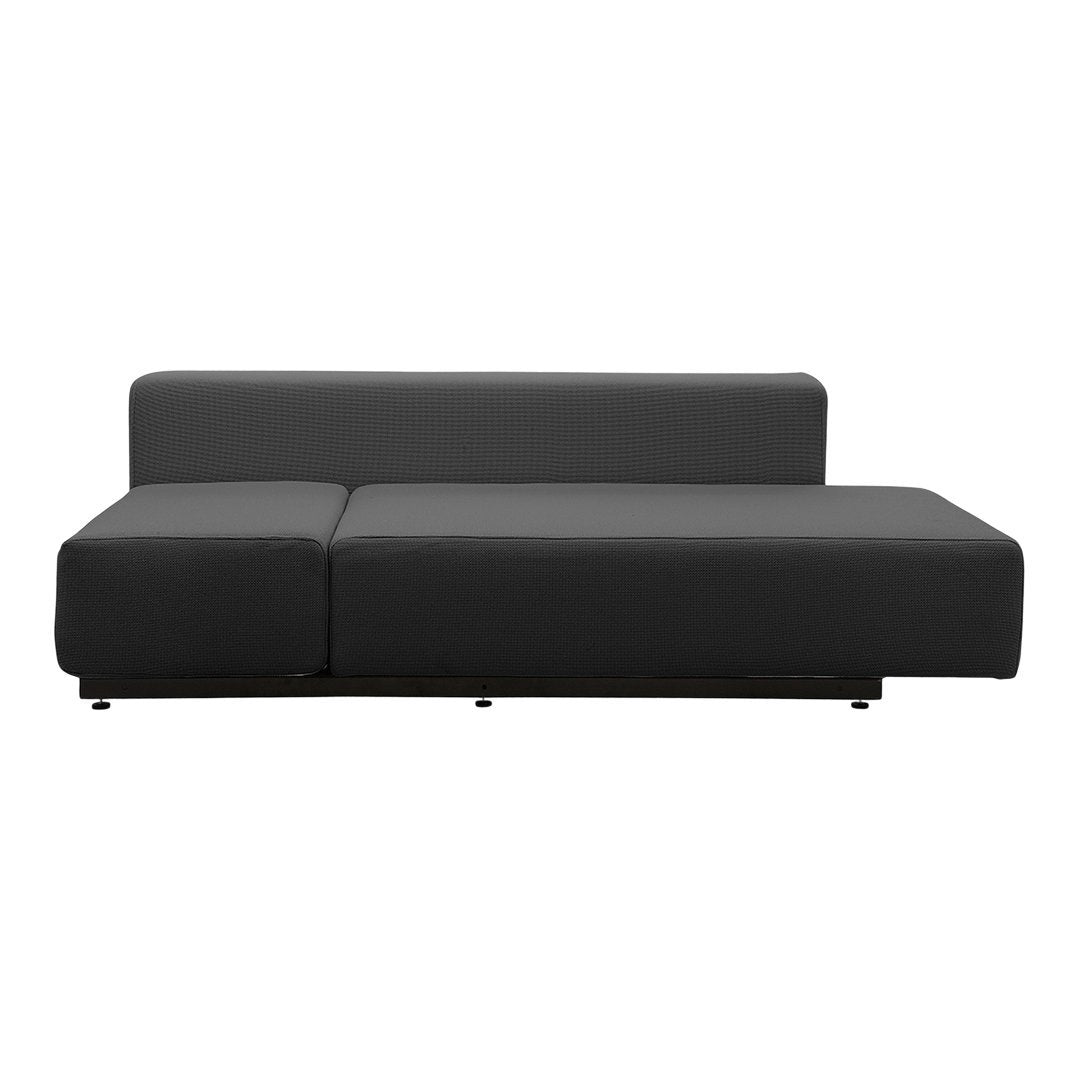 Modern dark gray sectional sofa with sleek lines and a minimalistic design. Perfect for contemporary living spaces.