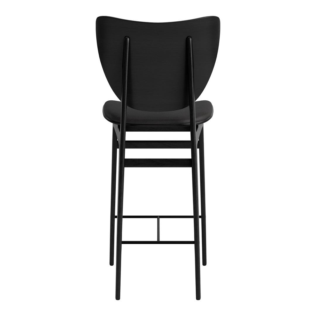 Black modern stool with a minimalist design and curved backrest. Suitable for contemporary decor.