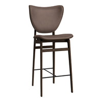 Modern brown bar stool with a smooth, curved seat and a sleek metal frame, perfect for minimalist decor.
