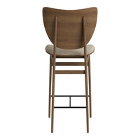 Wooden bar chair with a natural oak finish and a light beige cushion, featuring a smooth, minimalist design.