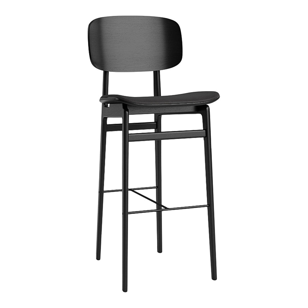 Black bar stool with a sleek, minimalist design and smooth matte finish. Perfect for modern decor.