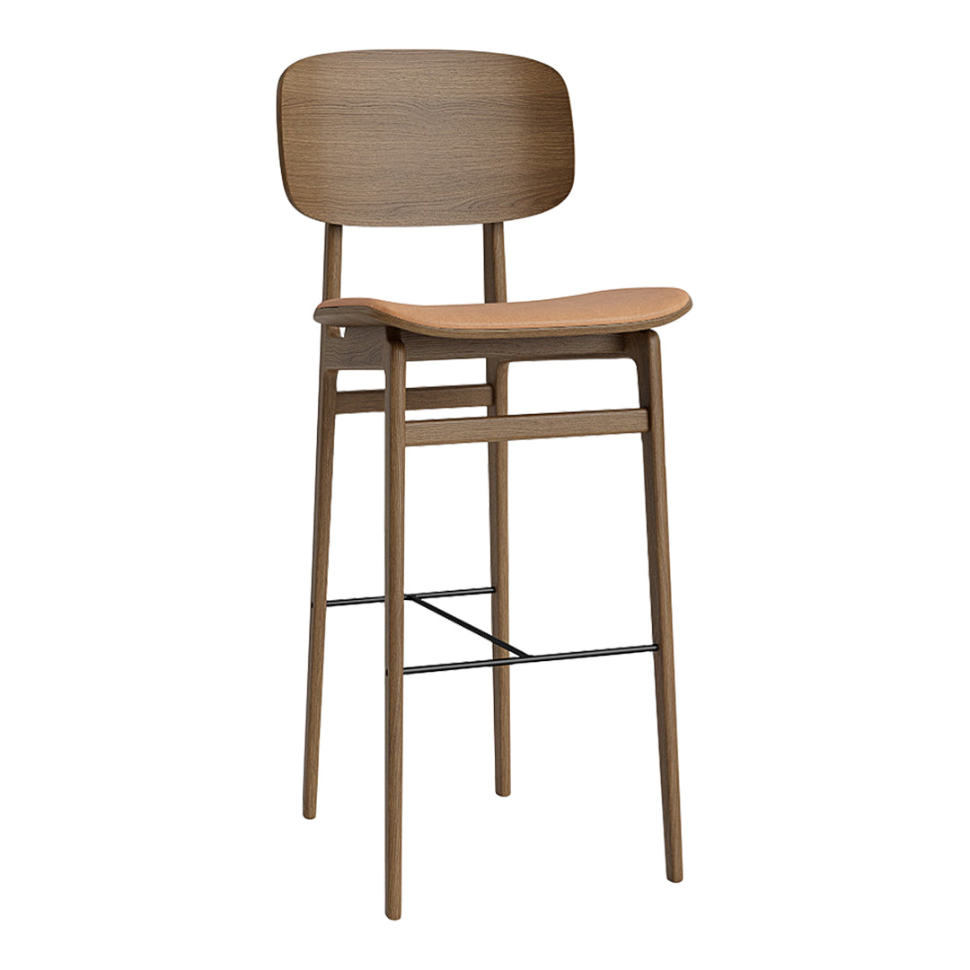 Light wood bar stool with a smooth, natural finish and minimalist design, featuring a simple, solid color pattern.