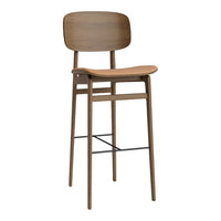 Light wood bar stool with a smooth, natural finish and minimalist design, featuring a simple, solid color pattern.