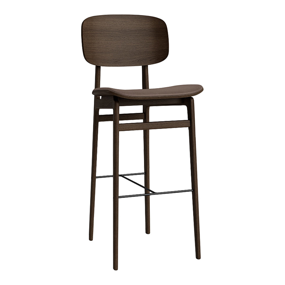 Stylish dark wood bar stool with a smooth, minimalist design and clean lines, perfect for modern spaces.