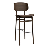 Stylish dark wood bar stool with a smooth, minimalist design and clean lines, perfect for modern spaces.