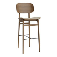 Natural wood bar stool with a smooth brown finish and simple, sleek design.