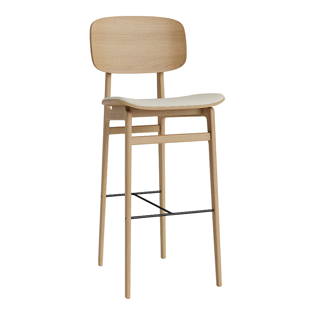 Light wood bar stool with a smooth, natural finish and minimalist design, featuring a simple, clean silhouette.