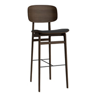 Dark wood bar stool with a smooth grain finish and a minimalist design. Stylish and modern for any space.