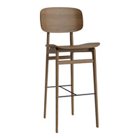 Stylish wooden bar stool in a rich walnut finish with a smooth, minimalist design and no intricate patterns.