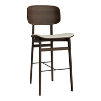Modern brown wooden bar stool with a cream seat, sleek lines, and minimalistic design. Perfect for any decor style.
