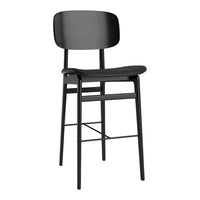 Black wooden bar stool with a sleek, minimalist design and smooth finish. Perfect for modern interiors.