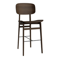 Dark wood bar stool with a smooth finish and minimalist design, featuring a subtle grain pattern.