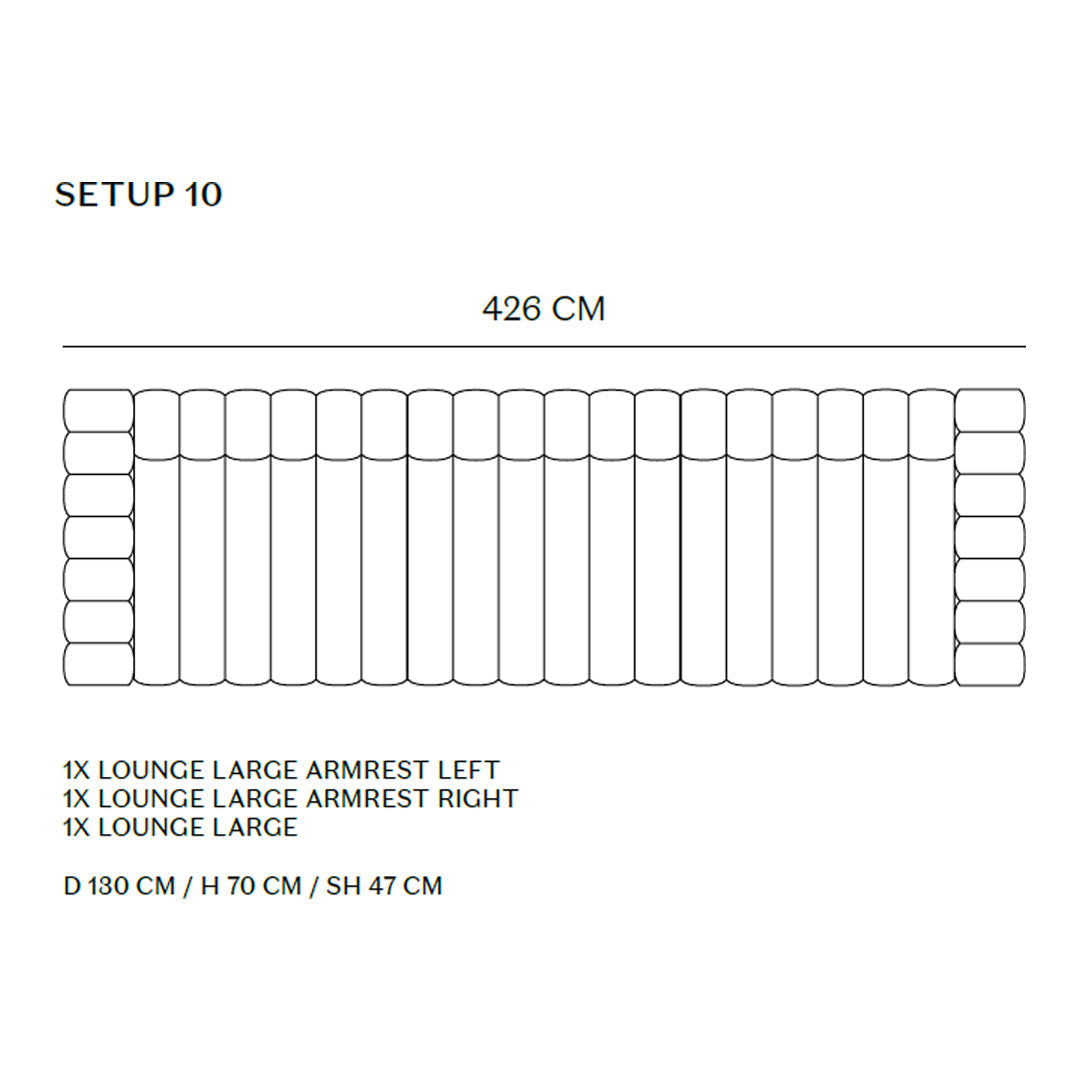 "White lounge furniture layout with contrasting armrests; features a sleek and modern design."