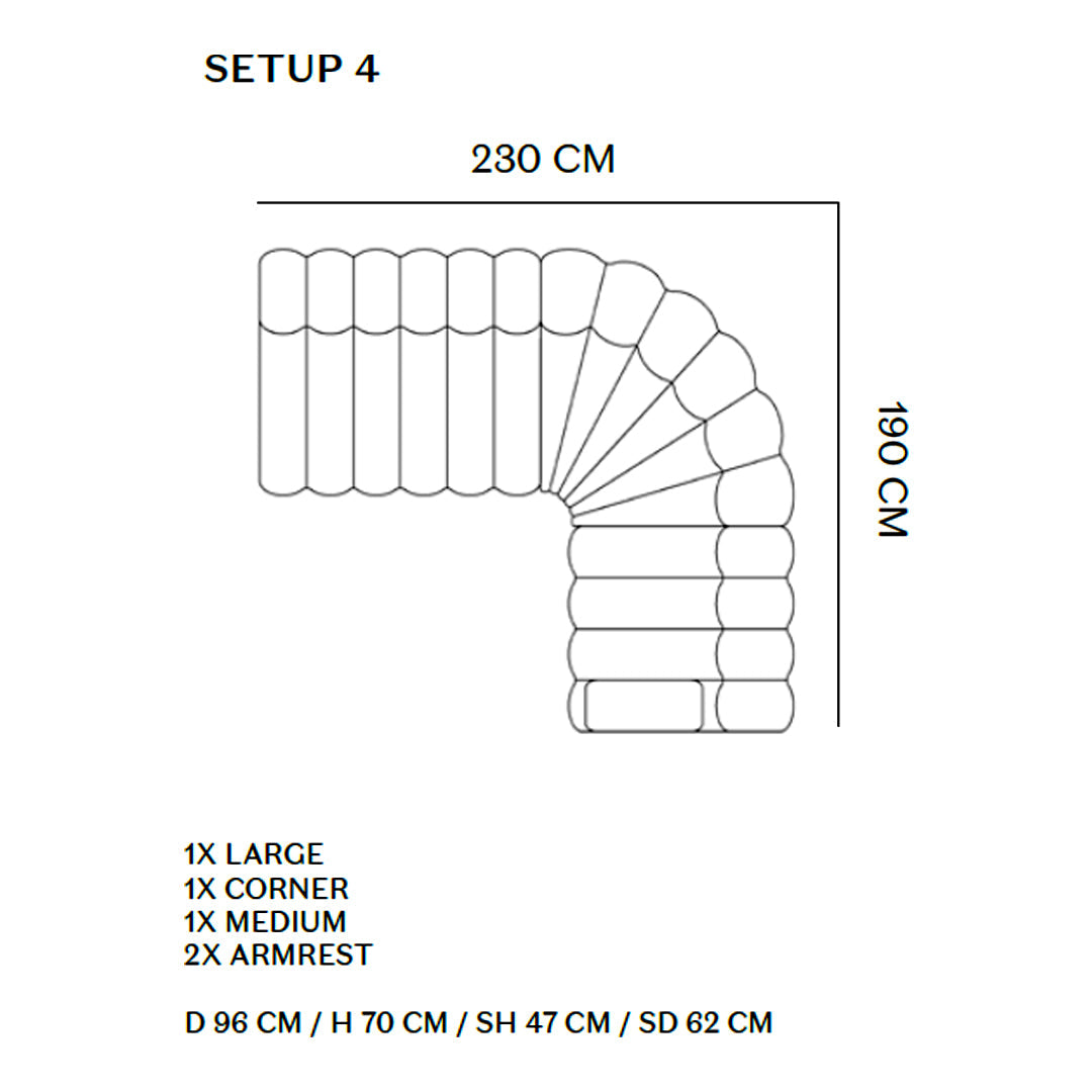 "Corner sofa design with a modular setup, featuring soft fabric in neutral tones and contemporary pattern."