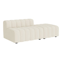 Beige ribbed fabric sectional sofa with smooth, modern lines and minimalist design. Suitable for any contemporary space.