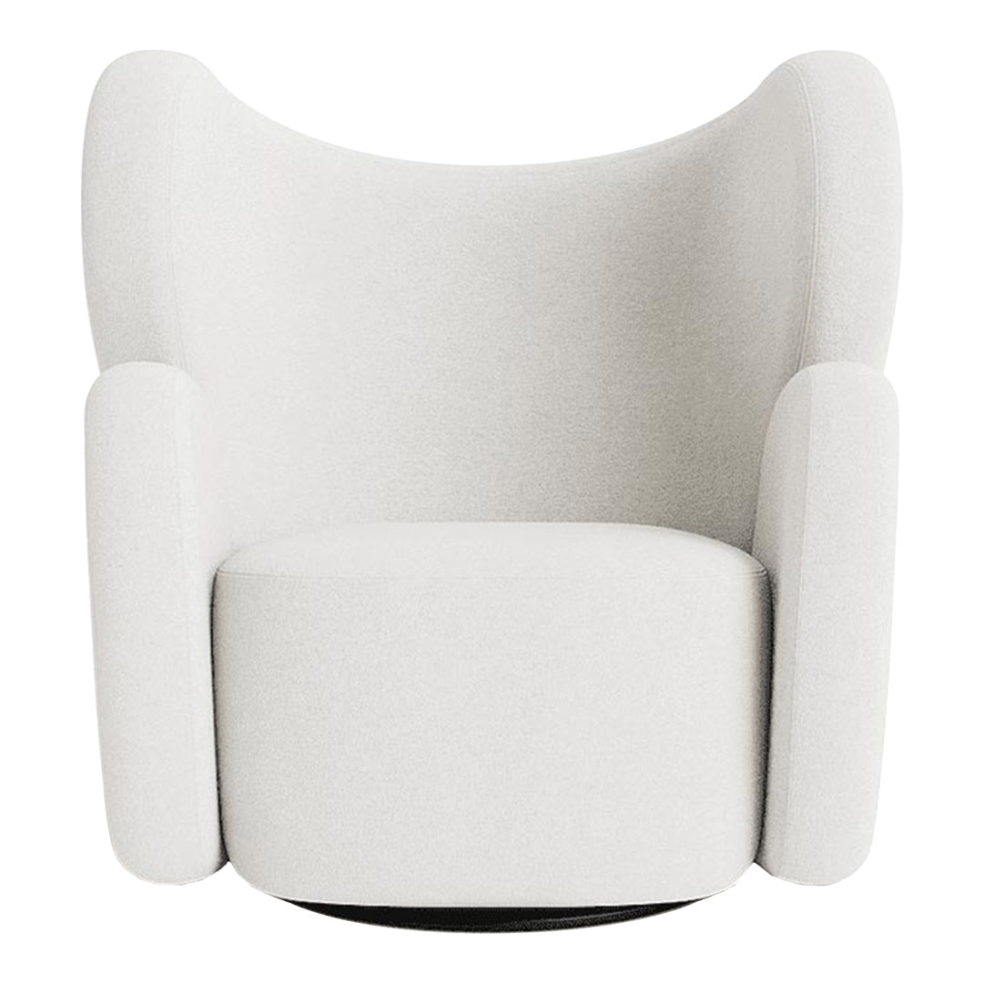 Modern white swivel chair with a smooth, minimalist design and rounded edges for a contemporary look.