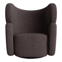 Brown upholstered armchair with a smooth, modern design and rounded edges, perfect for contemporary decor.