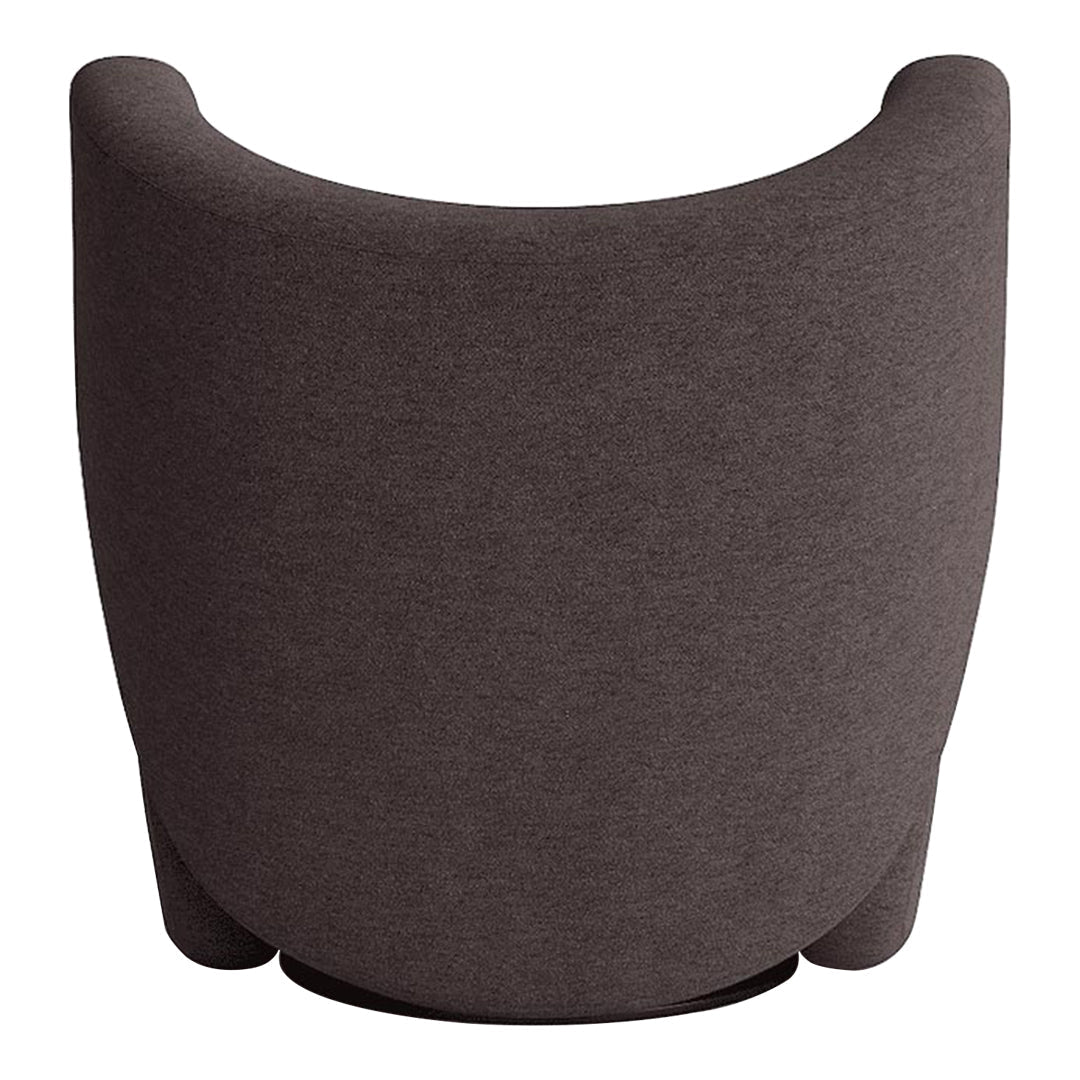Curved, modern chair in a rich, dark gray fabric with a smooth, minimalist texture. Perfect for contemporary interiors.