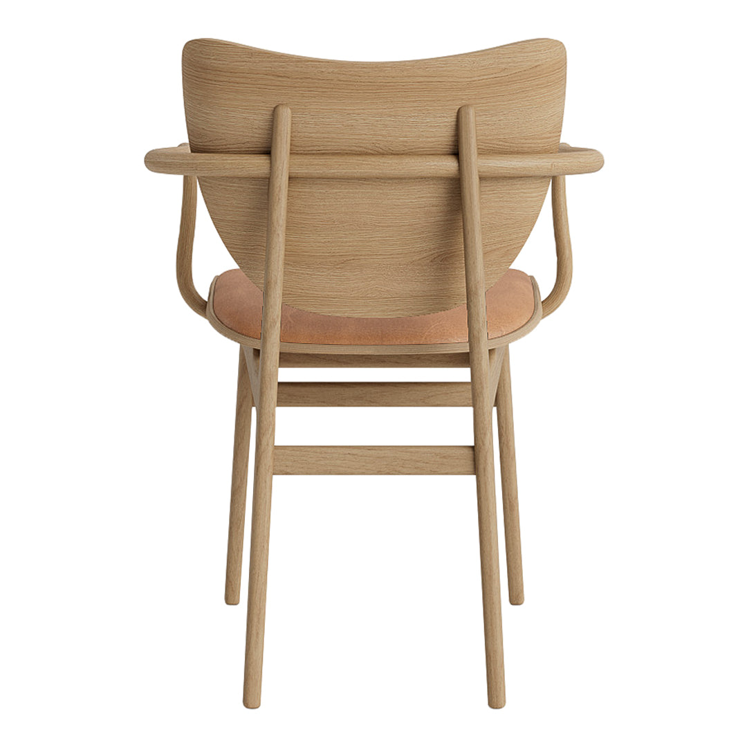 Natural wood chair with a light beige seat and minimalist design, showcasing smooth lines and organic patterns.