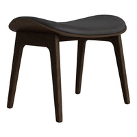 Modern black and brown wooden stool with a smooth, contoured seat design. Elegant and minimalist style for any decor.