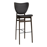Modern black bar stool with a sleek design and dark wooden frame, featuring smooth, minimalistic contours.