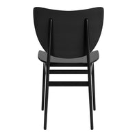 Black chair with a sleek, minimalist design and smooth, curved backrest, showcasing a modern aesthetic.