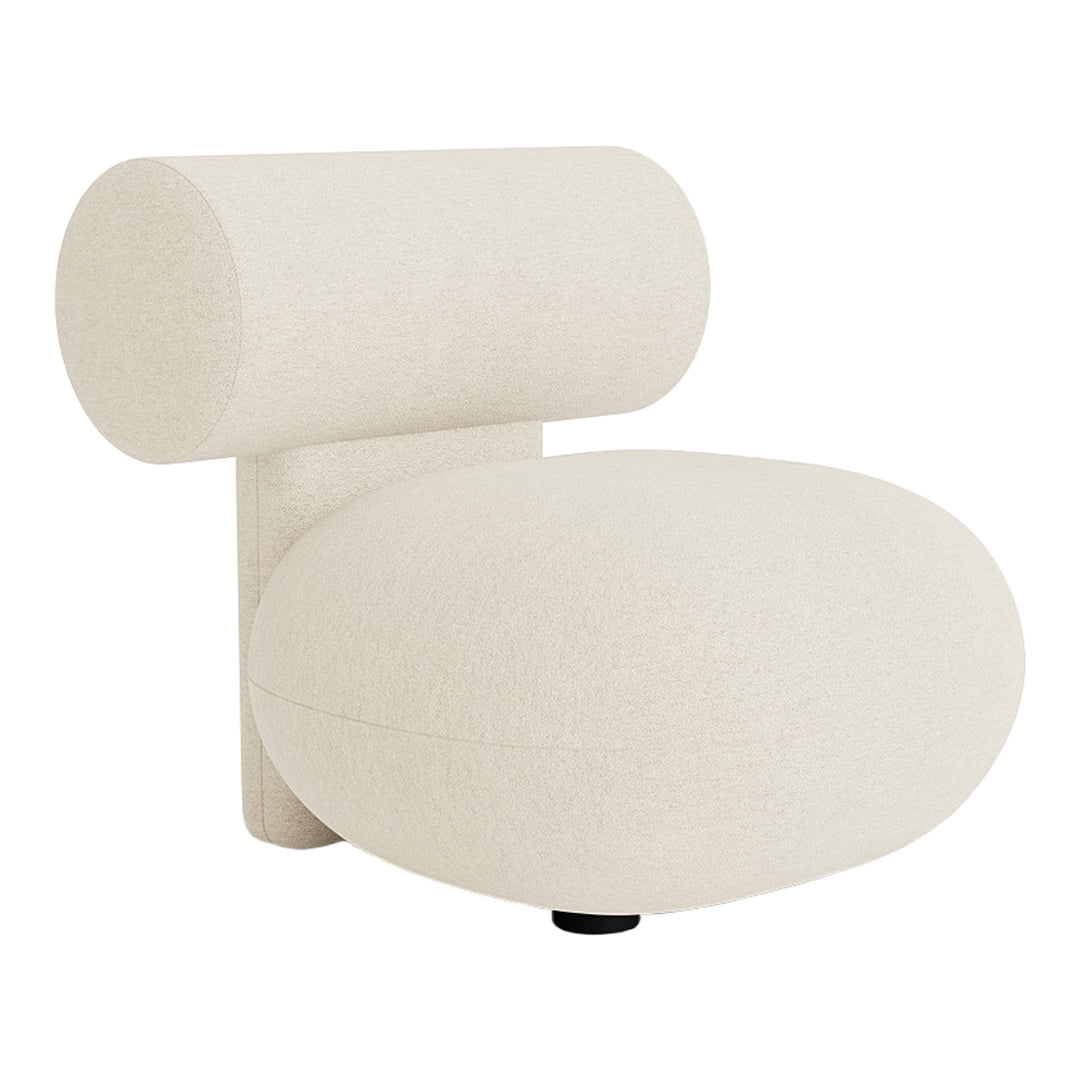 Cream-colored modern chair with a smooth, rounded shape and subtle texture, perfect for contemporary decor.