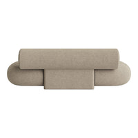 Beige sofa pillow with smooth, rounded shapes and subtle texture. Modern design perfect for enhancing any decor.
