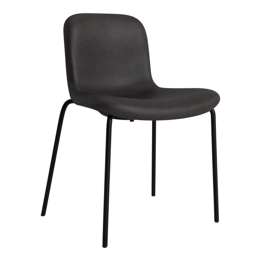 Black modern chair with a smooth matte finish and sleek black metal legs, perfect for minimalist decor.