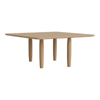 Light oak dining table with a smooth surface and rounded edges, featuring four sturdy cylindrical legs.