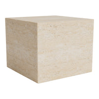Beige stone cube with a smooth, matte finish and subtle natural texture. Perfect for modern decor.