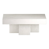White minimalist table with a textured ribbed base and smooth surface, perfect for modern decor.