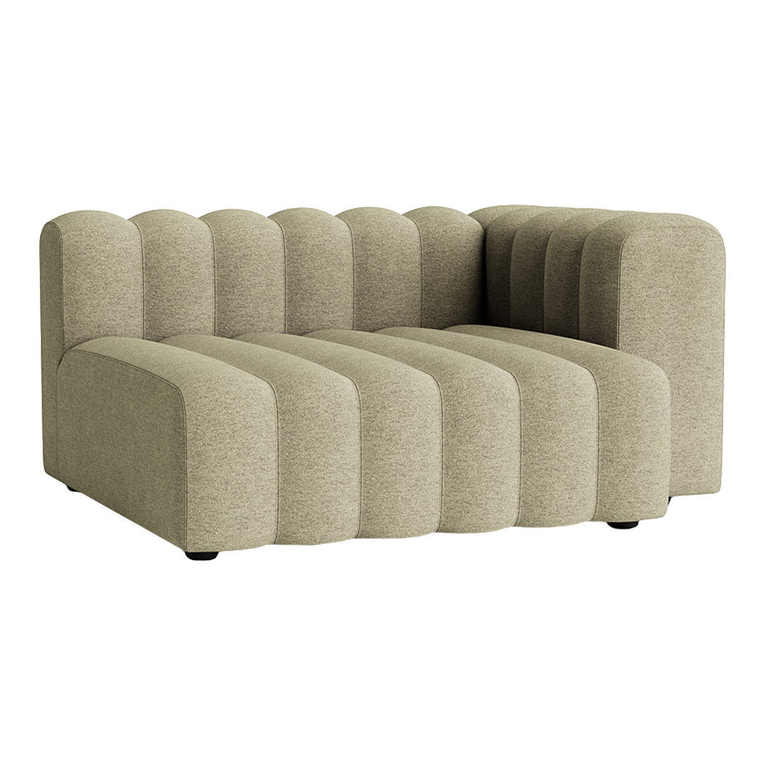 "Textured olive green sectional sofa with ribbed pattern, featuring a modern, curved design for stylish decor."