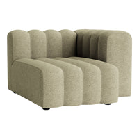 "Stylish beige sectional sofa with unique ribbed texture and rounded edges, perfect for modern interiors."