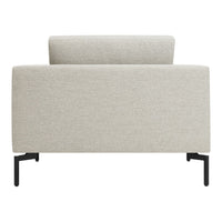 Light gray fabric sofa with a subtle textured pattern and sleek black metal legs.