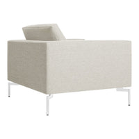 Light beige upholstery with a textured pattern and sleek white metal legs, offering a modern minimalist design.
