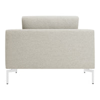 Light gray textured fabric sofa with minimalist white metal legs, featuring a simple and modern design.
