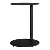 Black round side table with a minimalist design and smooth matte finish. Perfect for modern decor.