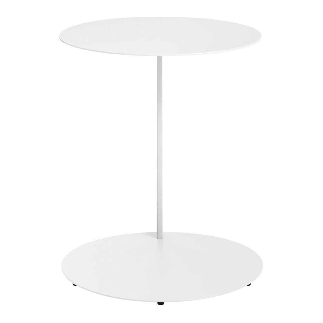 White round side table with a minimalist design, featuring a smooth finish and sleek silhouette. Ideal for modern decor.
