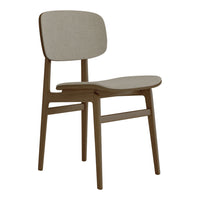 Light beige upholstered chair with a smooth, natural wood frame and minimalist design. Perfect for modern decor.