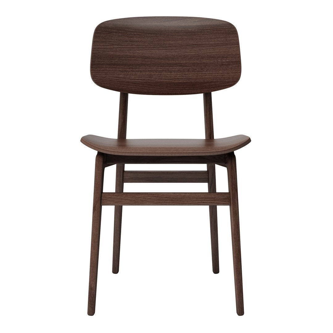 Brown wooden chair with a sleek, minimalist design and smooth, natural finish. Perfect for modern decor.