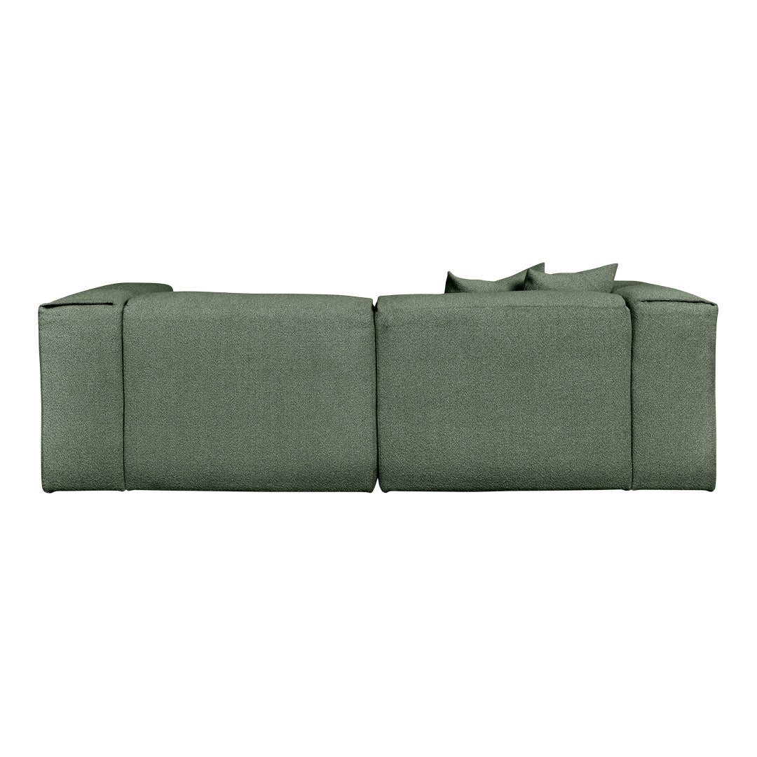Green upholstered modular couch with a smooth, textured fabric finish. Perfect for modern living spaces.