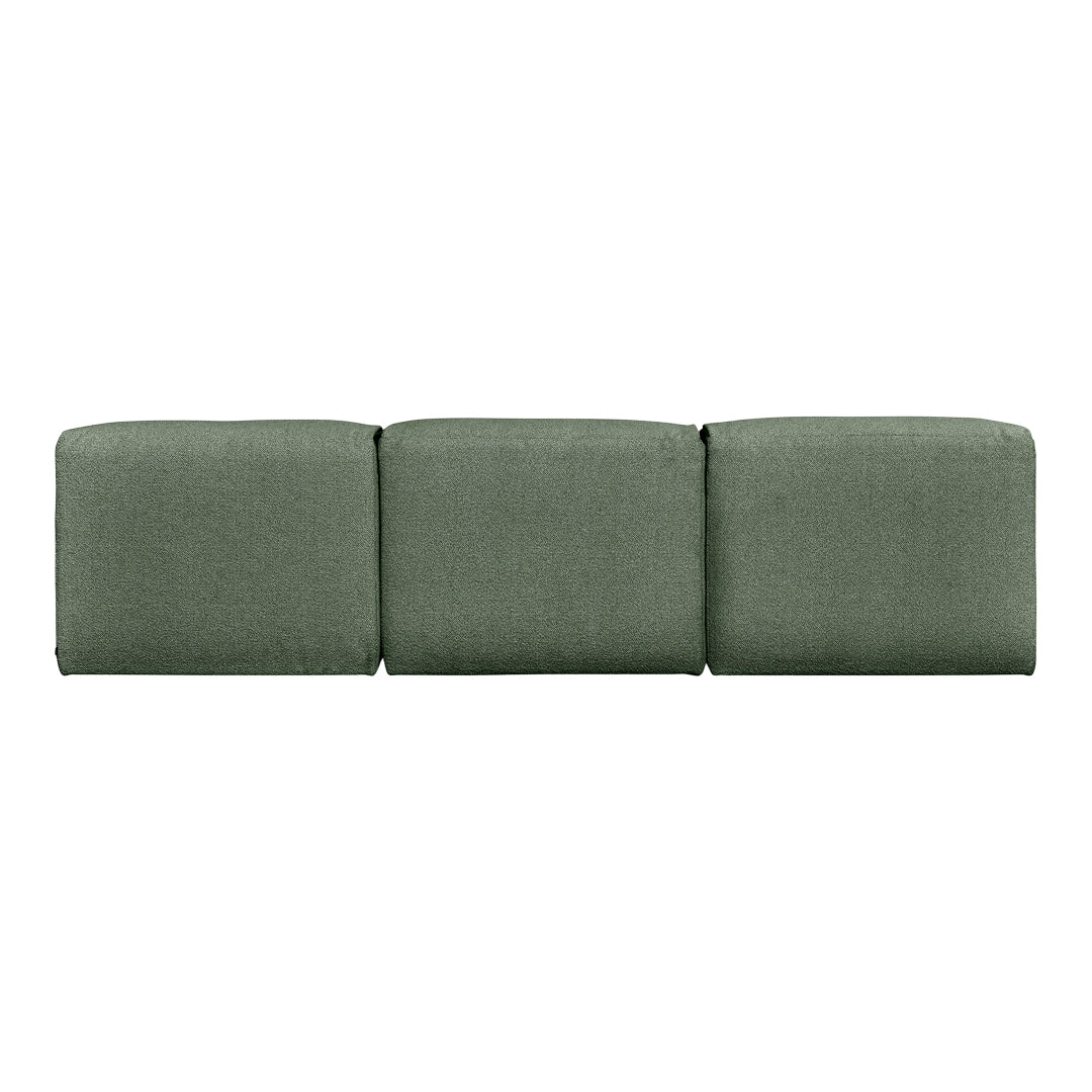 Green upholstered modular sofa with a textured fabric design, featuring clean lines and contemporary style.