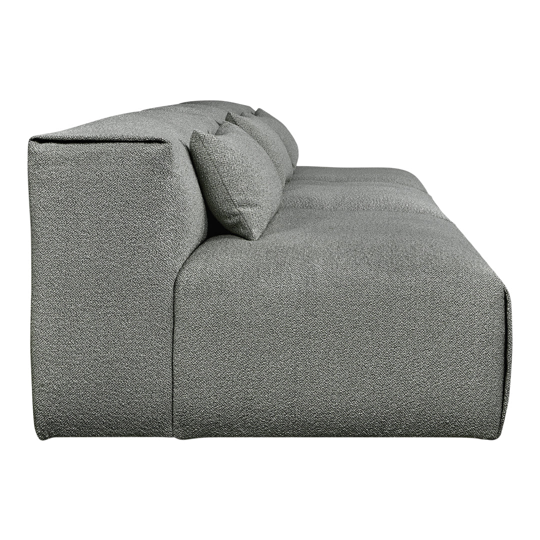 Gray upholstered sofa with a subtle textured pattern, featuring matching cushions for a cohesive look.