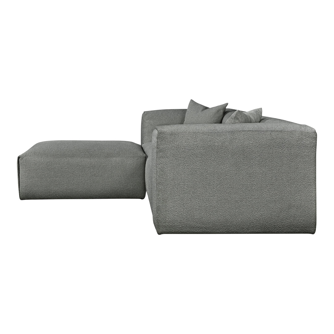Gray textured sofa with a modern design and matching pillows, ideal for stylish living spaces.