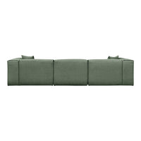 Green modular sofa with a textured fabric finish and clean, geometric lines for a modern aesthetic.