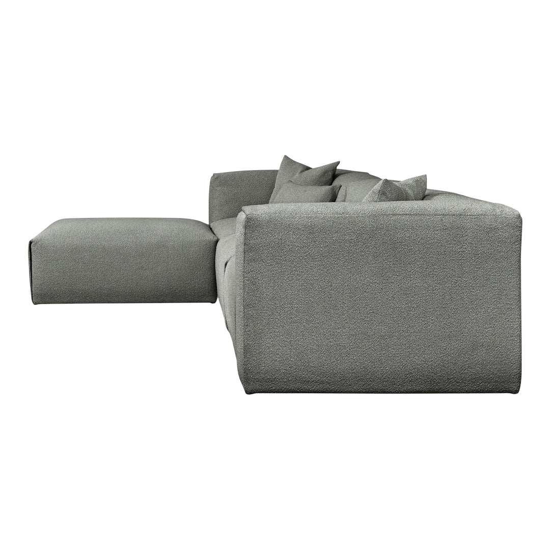 Gray textured sofa with clean lines and modern style, featuring plush cushions for added comfort.