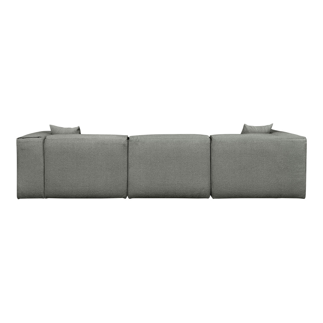 Soft gray modular sofa with a textured pattern and plush cushions, perfect for modern living spaces.